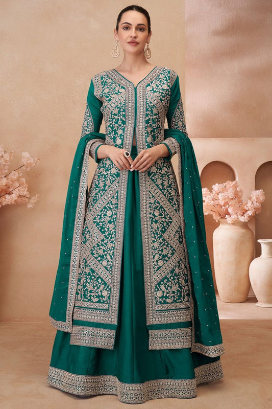 Green Wedding Lehenga Kameez In Chinnon Silk SFYS144304