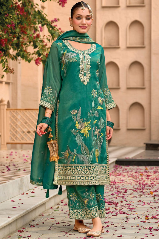 Green Embroidered Salwar Kameez Trouser Readymade Suit SFFK22802R