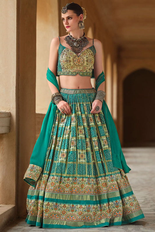 Green Silk Sangeet Designer Lehenga Set SFSA481102R