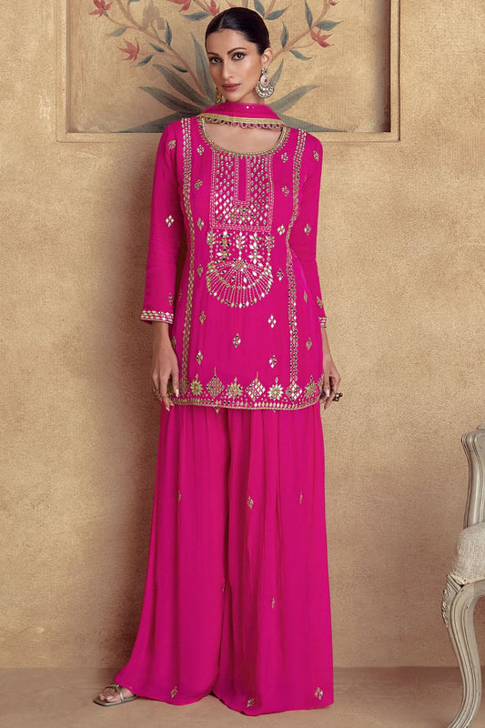 Pink Silk Haldi Sangeet Palazzo Kameez  SFSMT39701