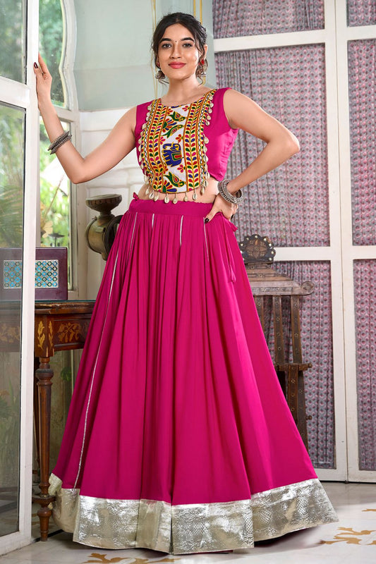 Rani Pink Navratri Chaniya Choli In Cotton SFYROY488202