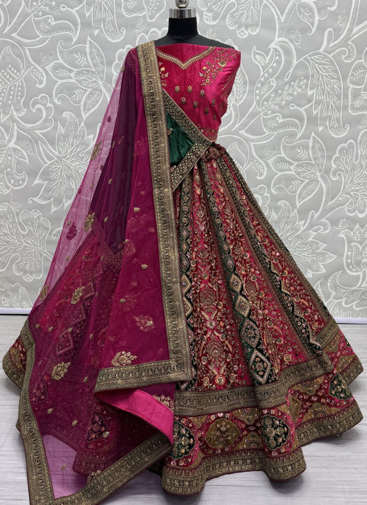 Pink Bridal Wedding Velvet Designer Lehenga Set SFANJ2933