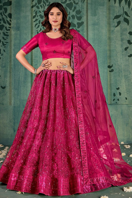 Raspberry Pink Net Wedding Soft Lehenga Set SFYS143201