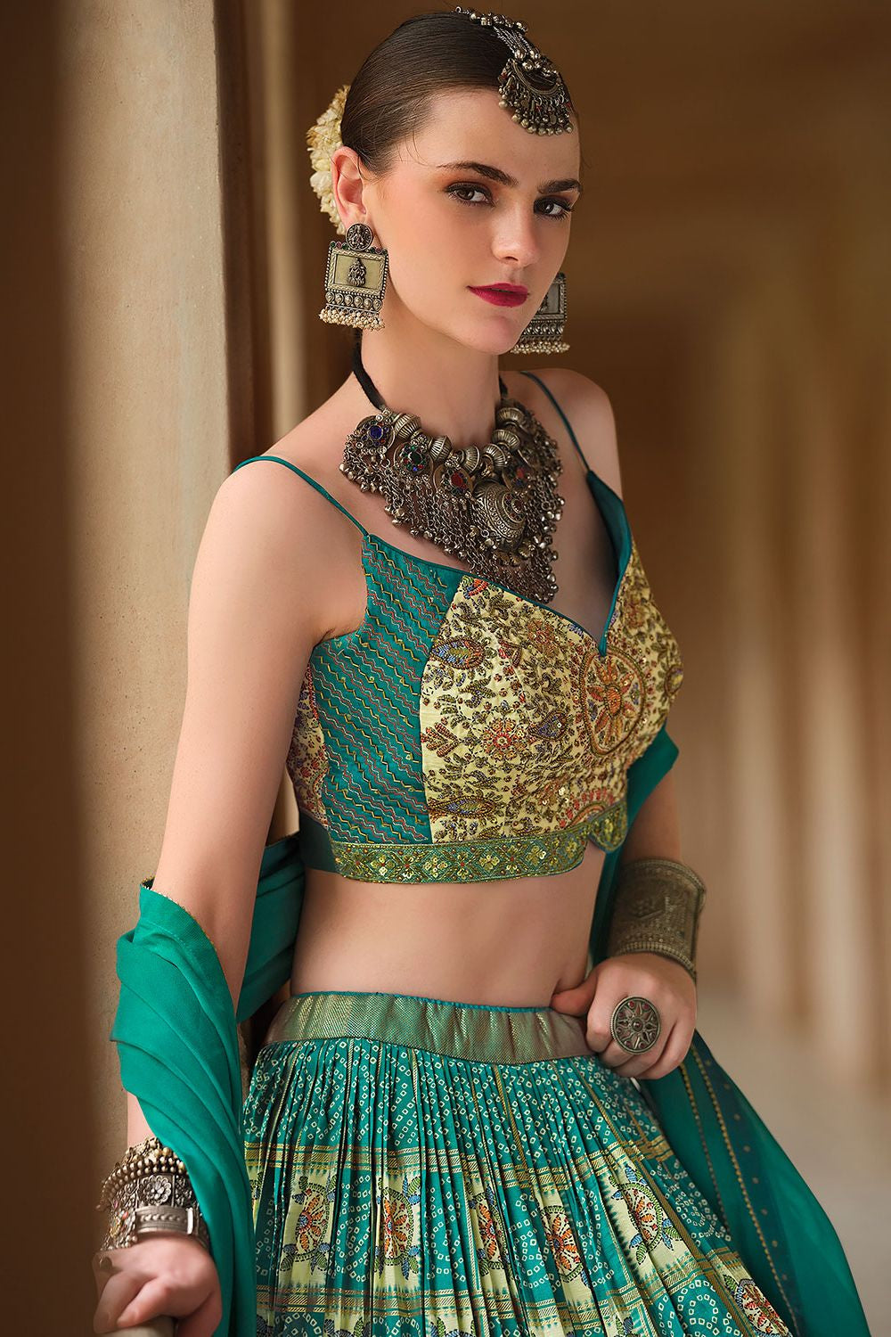 Green Silk Sangeet Designer Lehenga Set SFSA481102R