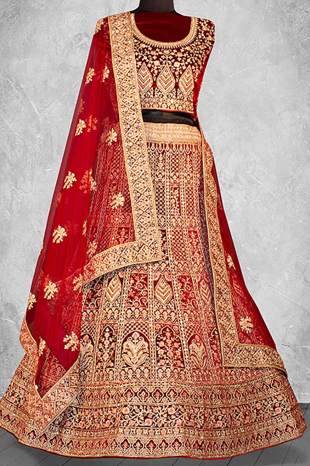 Red Velvet Designer Lehenga Choli Set SFDIW42215