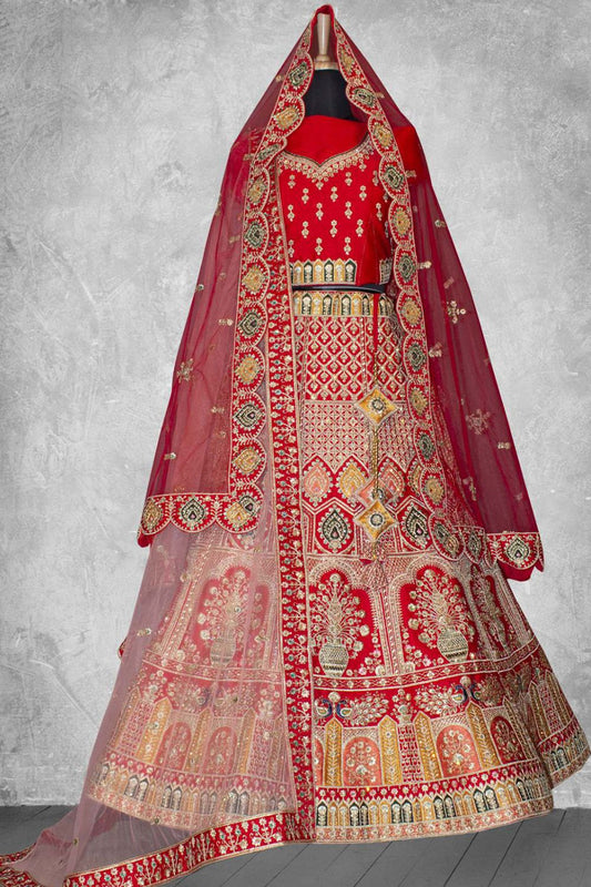 Red Velvet Designer Bridal Lehenga Choli SFDIW43201