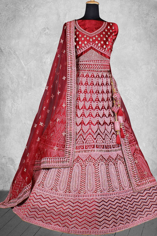 Red Velvet Designer Bridal Lehenga Choli SFDIW43204