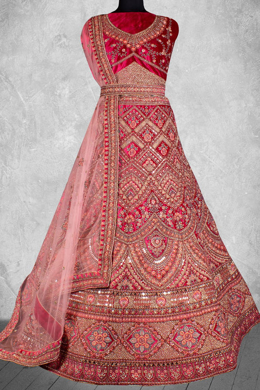 Red Velvet Bridal Wedding Designer Lehenga Choli SFDIW43207