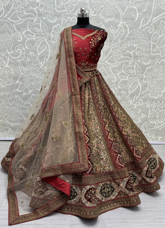 Red  Bridal Wedding Velvet Designer Lehenga Set SFANJ2932