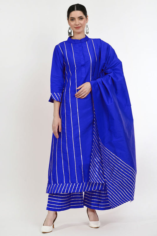 Blue Art Silk Readymade Palazzo Kameez Suit  SFMAN58921R