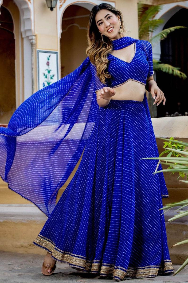 Royal Blue Georgette Haldi Sangeet Partywear Lehenga SFZC3802