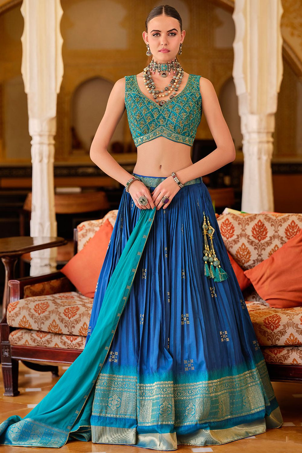 Royal Blue Silk Sangeet Designer Lehenga Set SFSA481502R