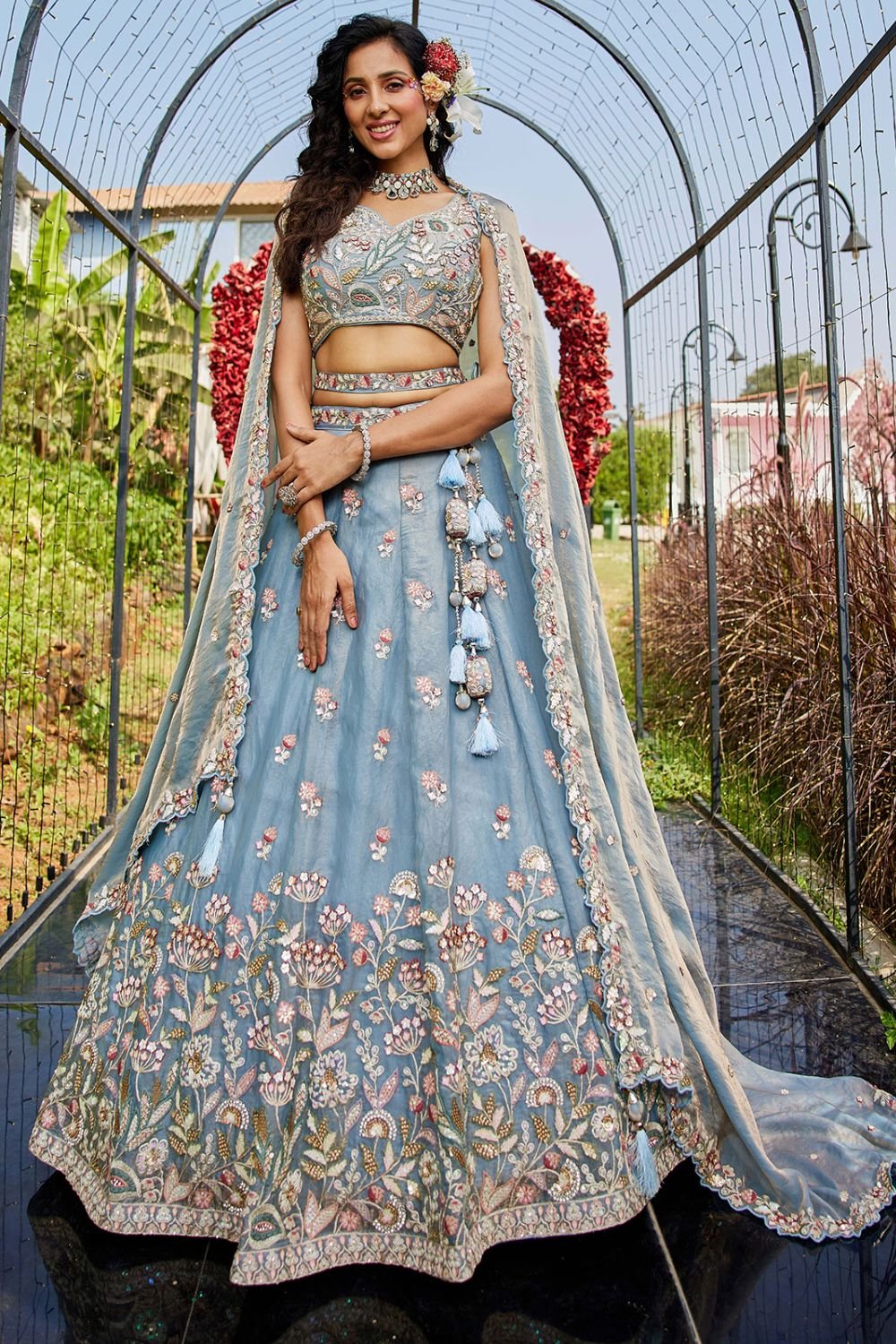 Blue Net Heavy Designer Lehenga Choli Set  SFROY509001