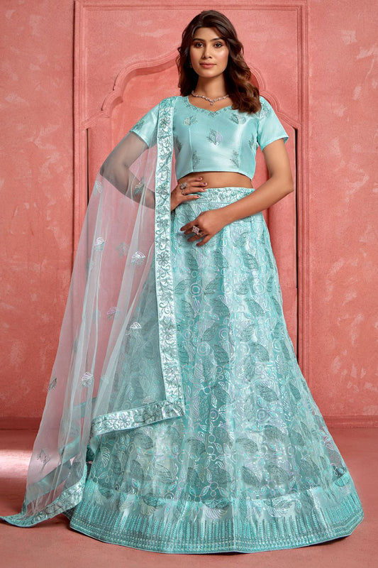 Blue Net Wedding Sangeet Party Lehenga Choli  SFYS143901