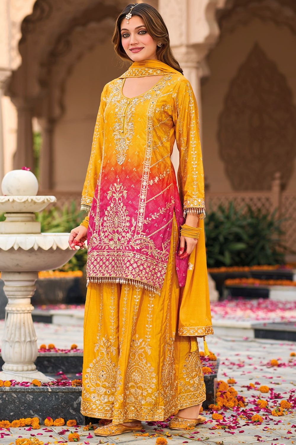 Yellow Haldi Ceremony Readymade Palazzo Kameez SFFK23703R