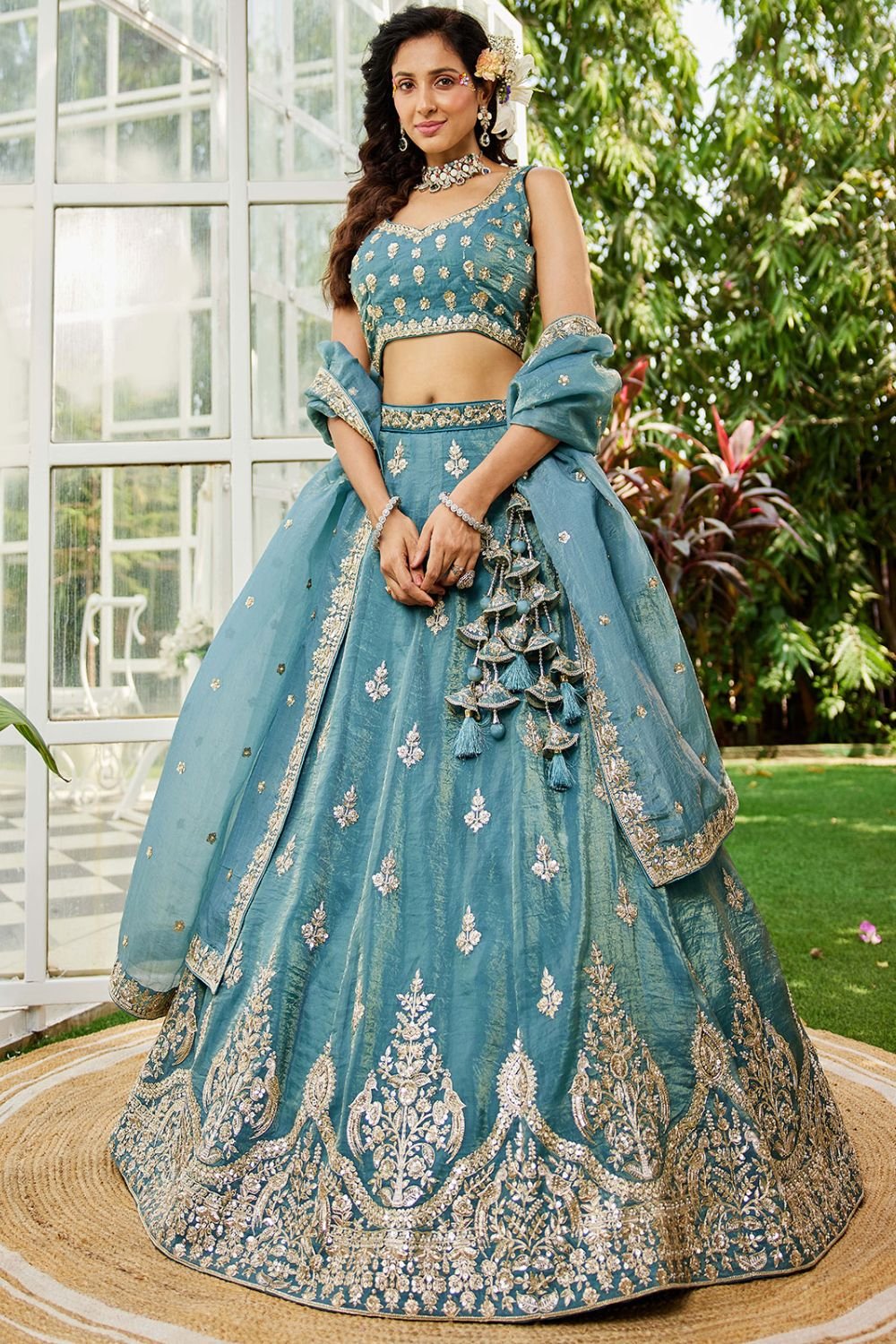 Green Organza Wedding Sangeet Designer Lehenga SFROY509009