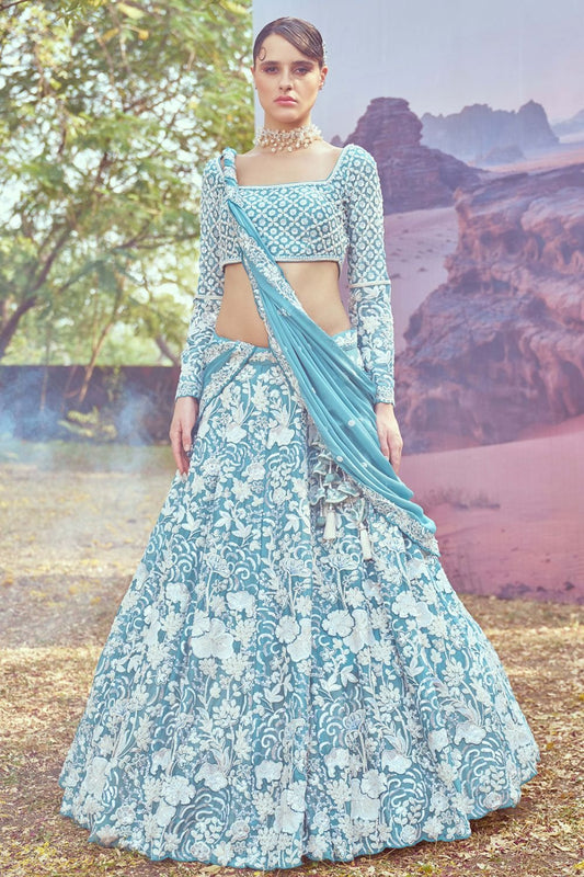 Turquoise Georgette Designer Lehengas Choli SFROY509005