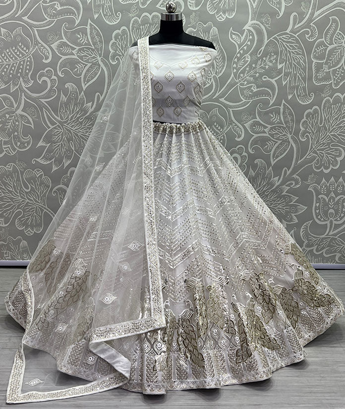 White Net Designer Reception Wedding Lehenga SFANJ2172