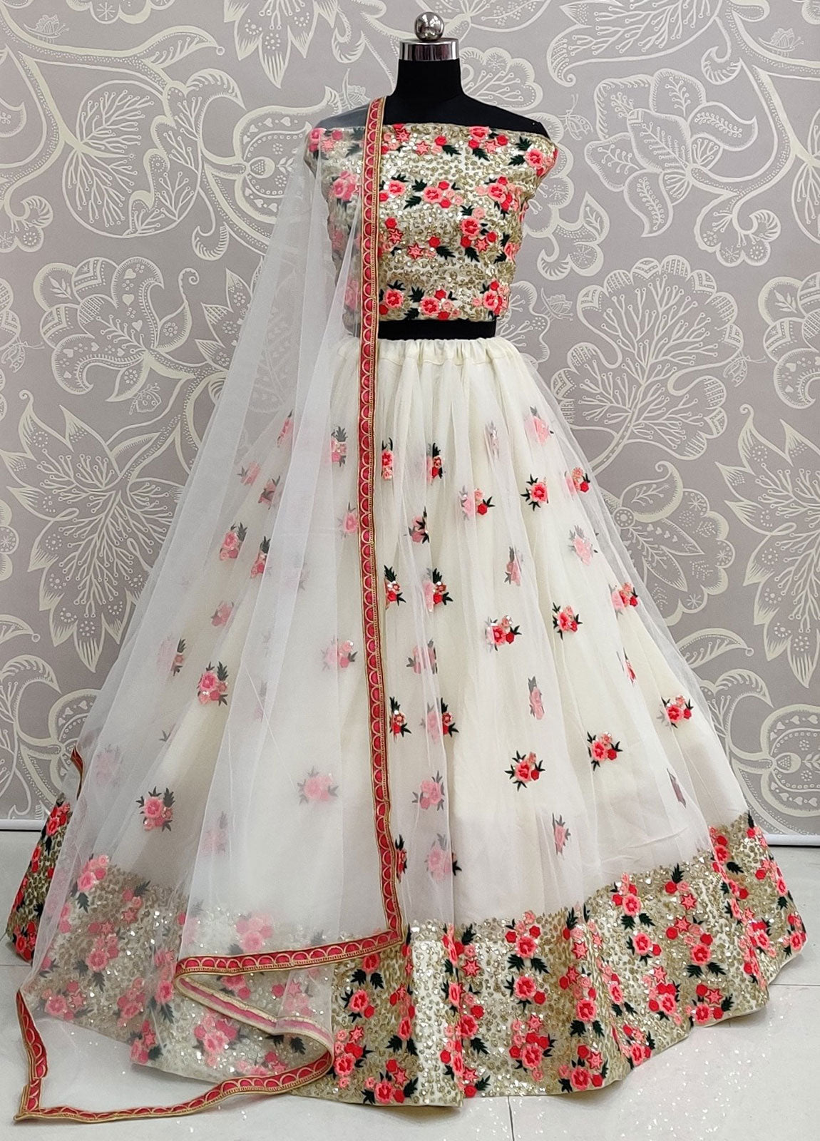 White Net Wedding Party Lehenga Choli SFANJ2935