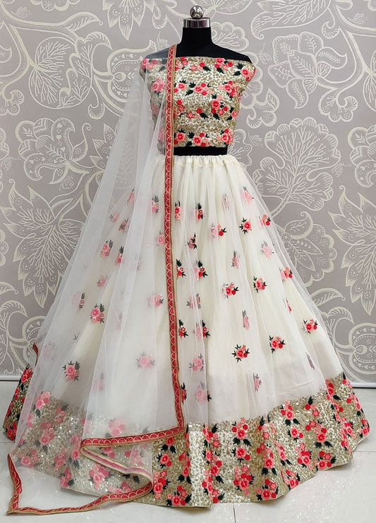 White Net Wedding Party Lehenga Choli SFANJ2935