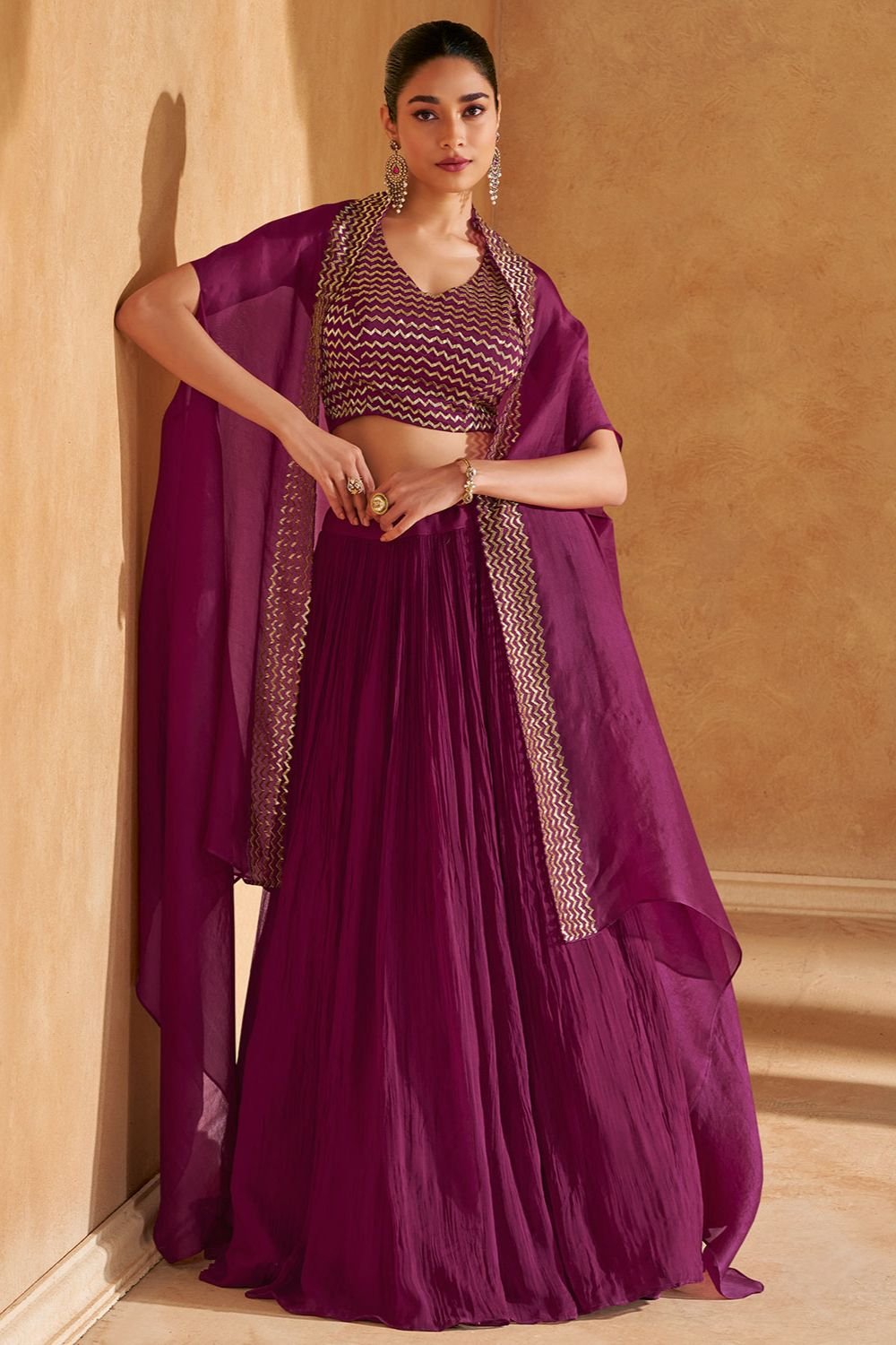 Magenta Silk Sangeet Designer Lehenga Set SFYS144403