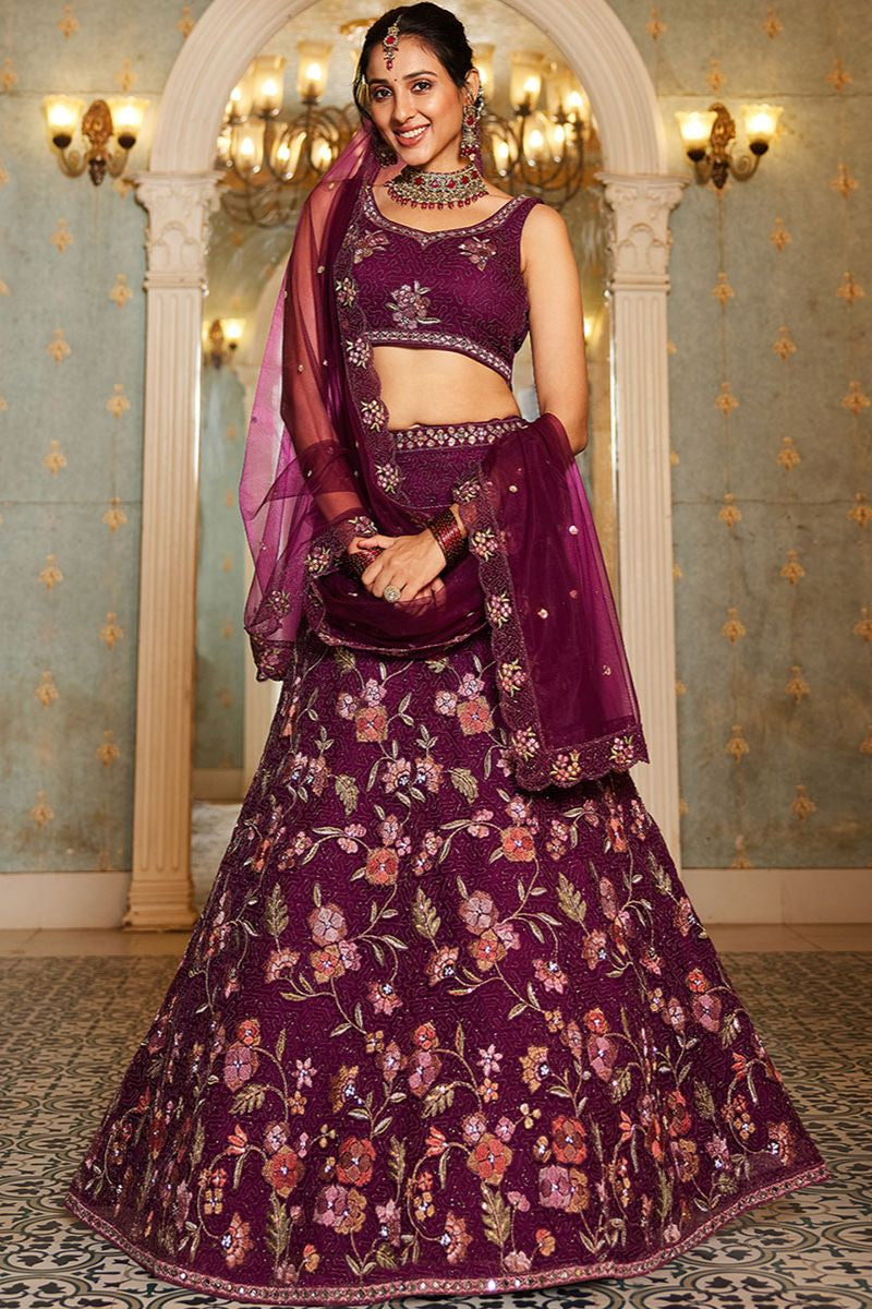 Magenta Net Wedding Designer Lehenga Choli Set SFPRF228206