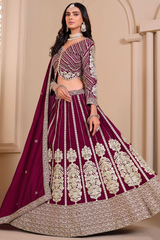 Burgundy Art Silk Designer Party Lehenga SFDFS32802