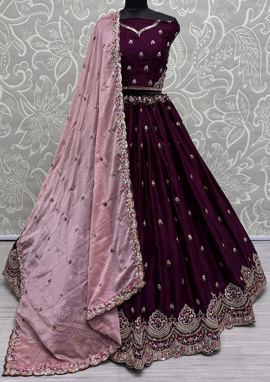 Purple  Silk Designer Lehenga Choli For Engagement SFANJ2940