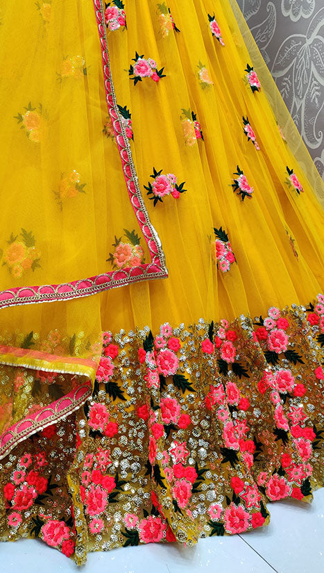 Yellow Net Designer Haldi Lehenga SFANJ1109