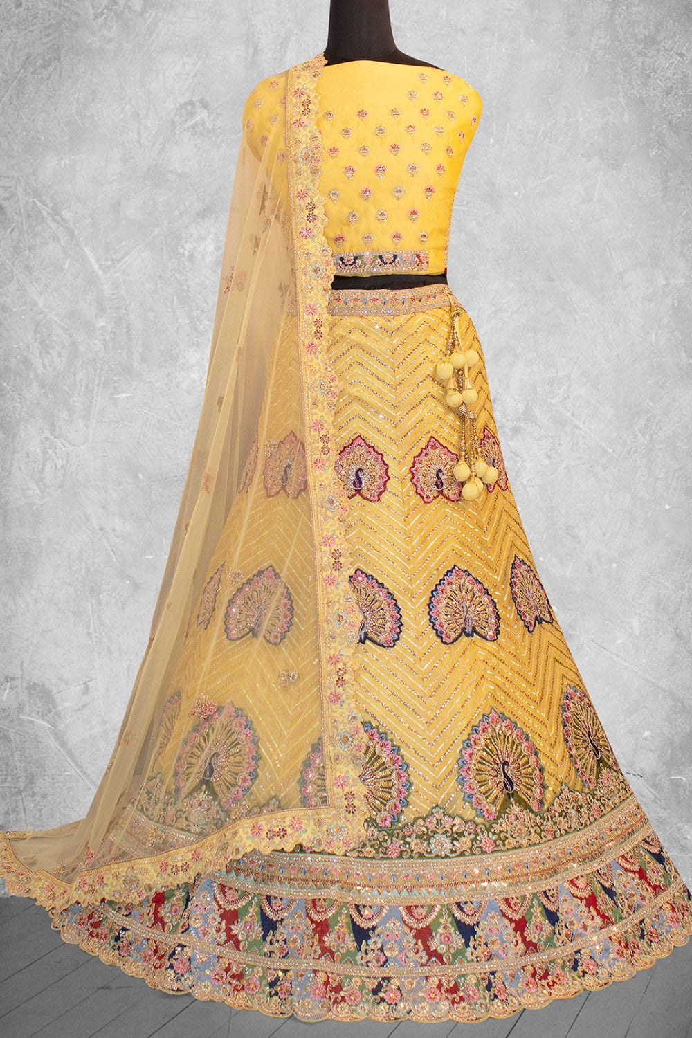 Yellow Organza Party Lehengas SFDIW42804