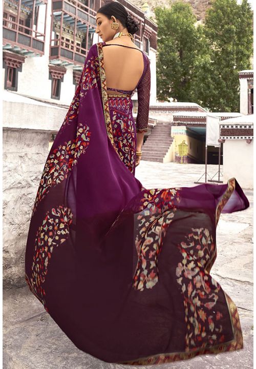 Buy 40/M Size Purple Party Wear Sarees Online for Women in USA