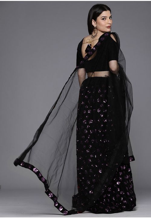 Black Velvet Indian Wedding Party Lehenga Choli SFSHV9403 - Siya Fashions