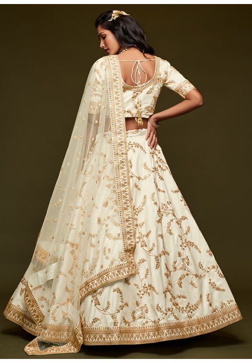 Designer Cream Lehenga Choli With Dupatta - lovelyweddingmall.com