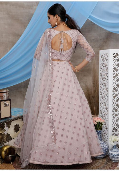 Lilac Pink Net Sangeet Lehenga Choli In Net SFKHU7904 - Siya Fashions