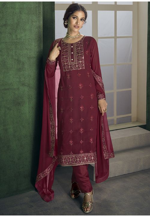 Maroon Bridal Sangeet Party Sharara Suit In Georgette SIYS73701 - Siya Fashions