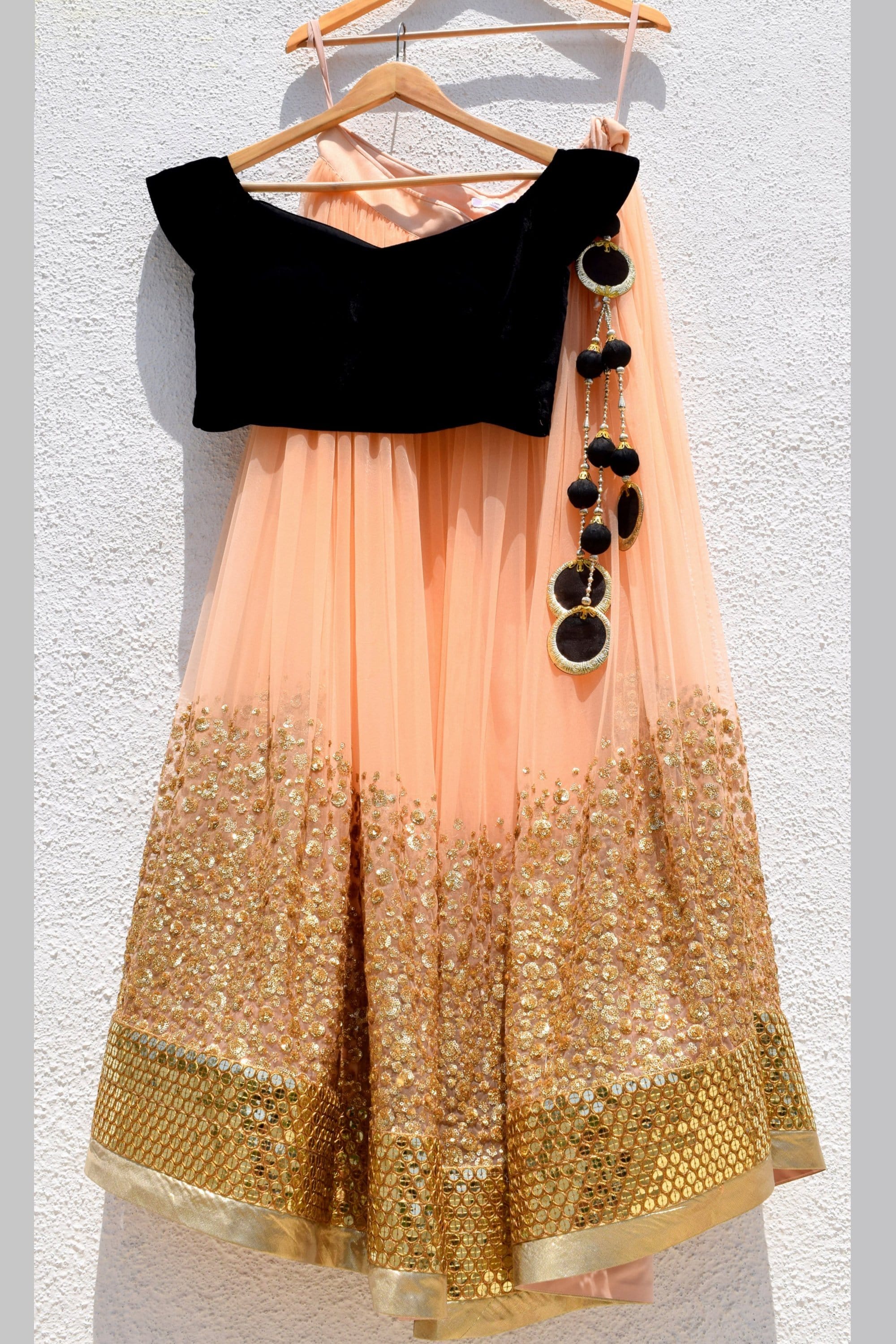 Golden Black Indo-Western Lehenga Dress for Bollywood Dance - Zai Fashion