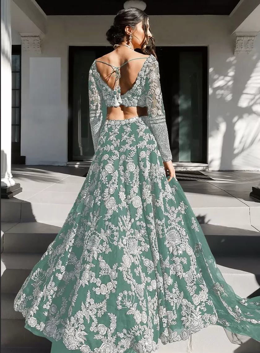 Green Stone Wedding Designer Lehenga Choli