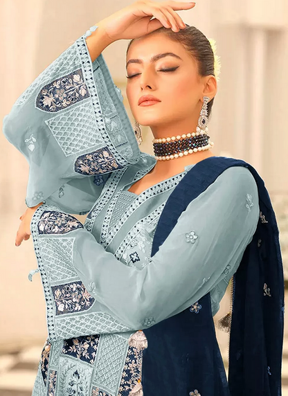 Blue Palazzo Salwar Kameez Suit In Georgette SFZ128878 – Siya Fashions