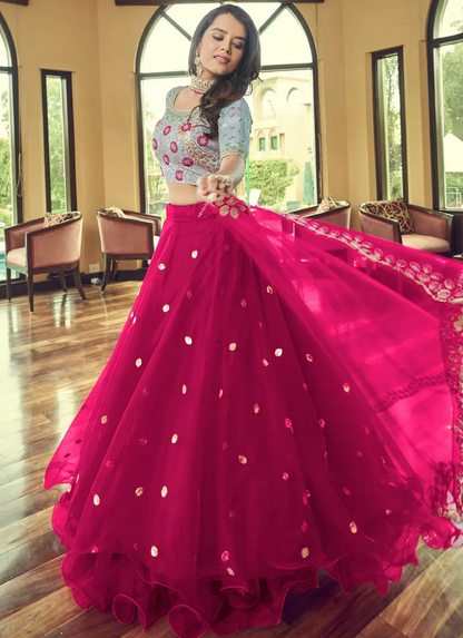 Pink Net Sangeet Lehenga Choli