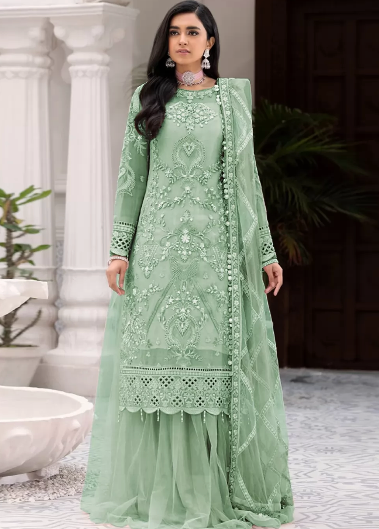 Green Indian Sangeet Palazzo Suit In Georgette SFZ1123337