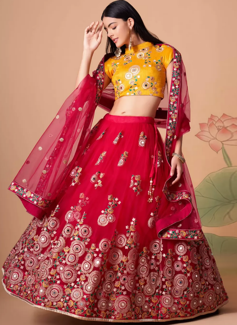 RE - Attractive Yellow Party wear Lehenga Choli - Indian