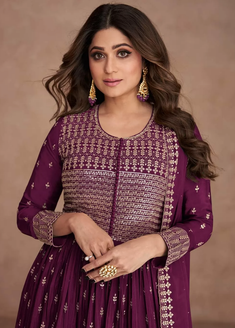 Purple Indian Pakistani Wedding Palazzo Suit In Georgette SFZ132816