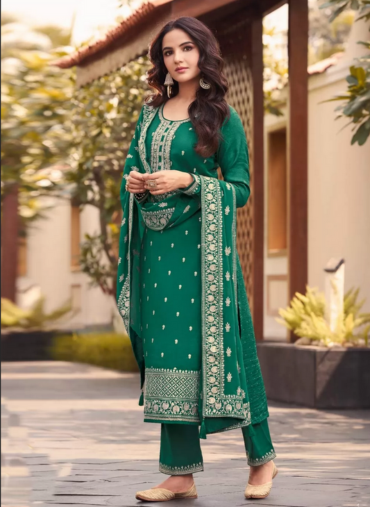 Green Silk Indian Pakistani Palazzo Suit In Silk SFZ132829