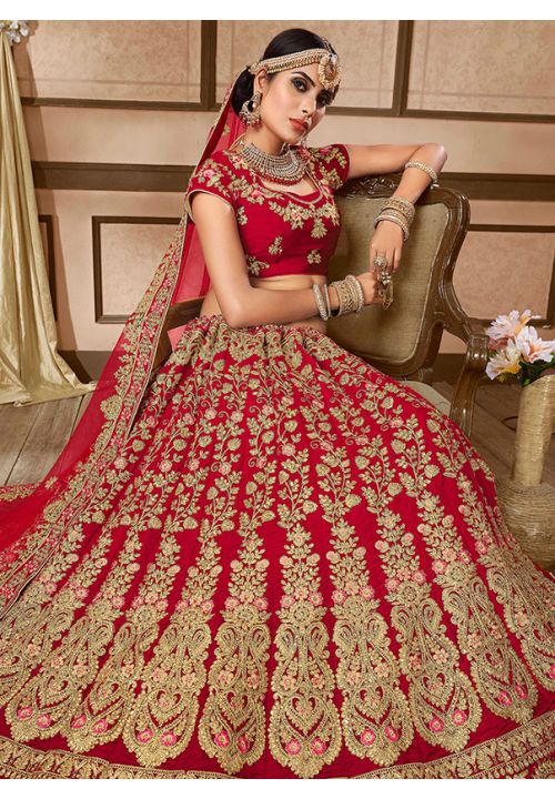 Bridal, Wedding Red and Maroon color Velvet fabric Lehenga : 1854701