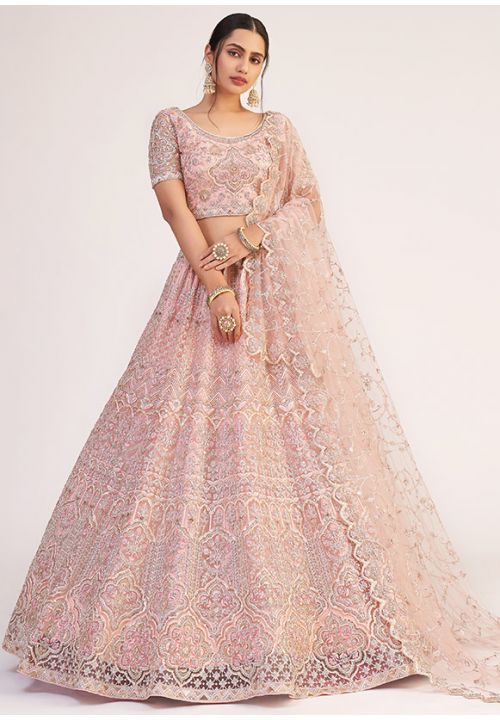 Succulent Pink Bridal Wedding Reception Lehenga In Net SFSA306513 - Siya Fashions