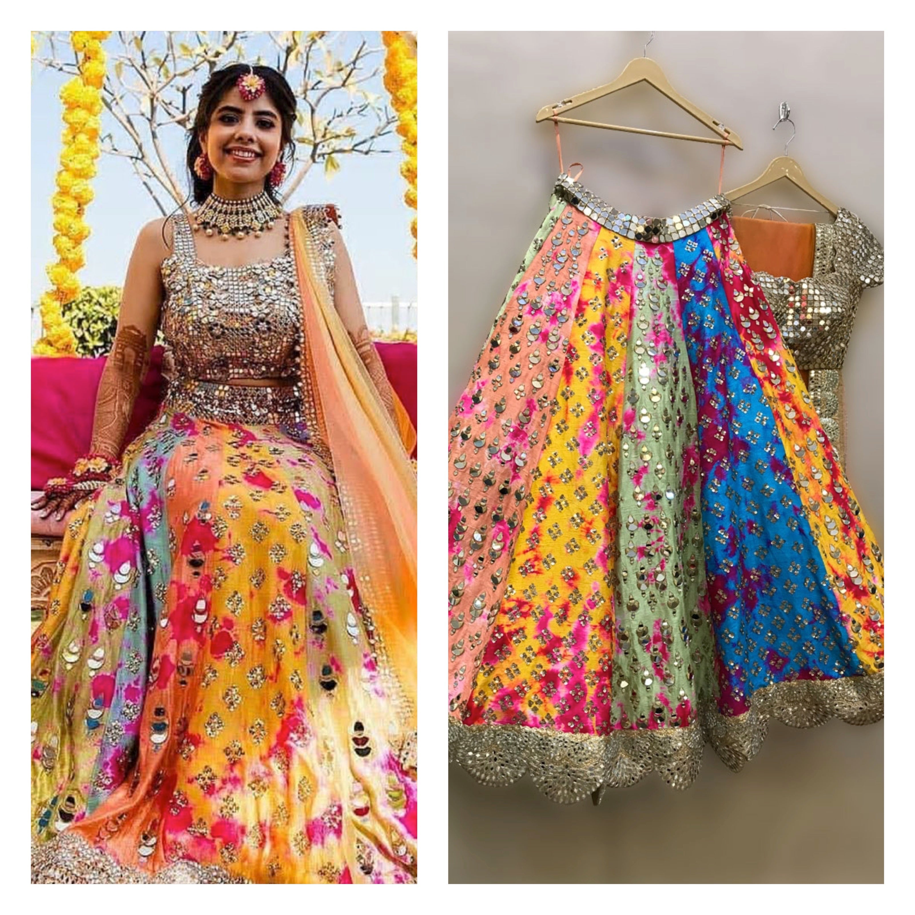 Shop Rama Green Art Silk Zari Mirror Work Umbrella Lehenga Wedding Wear  Online at Best Price | Cbazaar