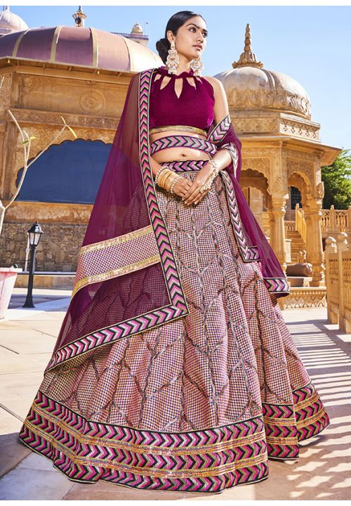 Wine Multicolour Indian Pakistani Wedding Lehenga VEP20702 - Siya Fashions