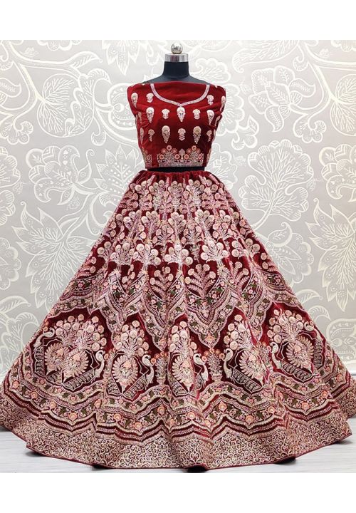 Red Velvet Lehenga Choli Pakistani Wedding Dresses | Pakistani wedding  dresses, Bridal dress design, Pakistani bridal wear