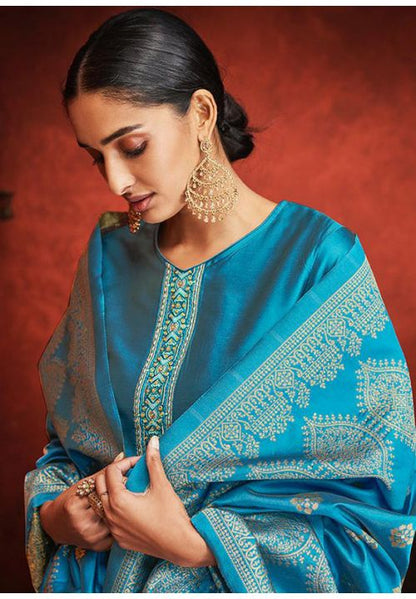 Sky Blue Sangeet  Jacquard Silk Plus Size Palazzo SFSA308506 - Siya Fashions