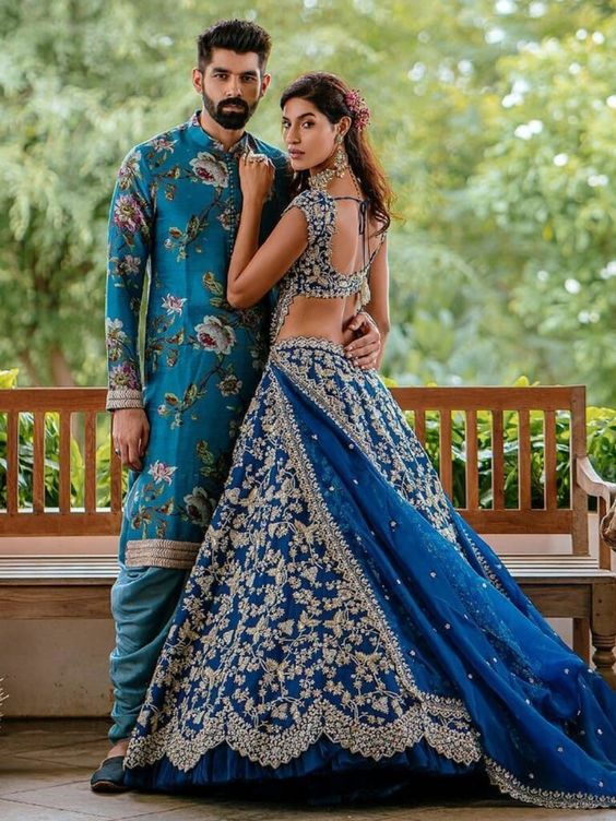 Buy Designer Lehenga Stores Online - Royal Blue Velvet Wedding Lehenga Choli